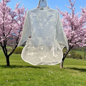 blend White Sheer Embroidered Longsleeve‎ Blouse Size L Gauzy Precious white